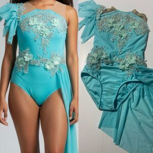 Glamour solo dance costume Aqua blue lyrical rhinestoned dress SC IC- child
